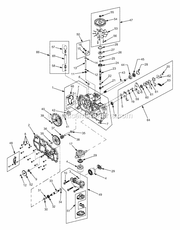 Transmission Lh Diagram and Parts List for RZT17 17AA5A4G710, 17AA5A4G712 Cub Cadet Lawn Mower
